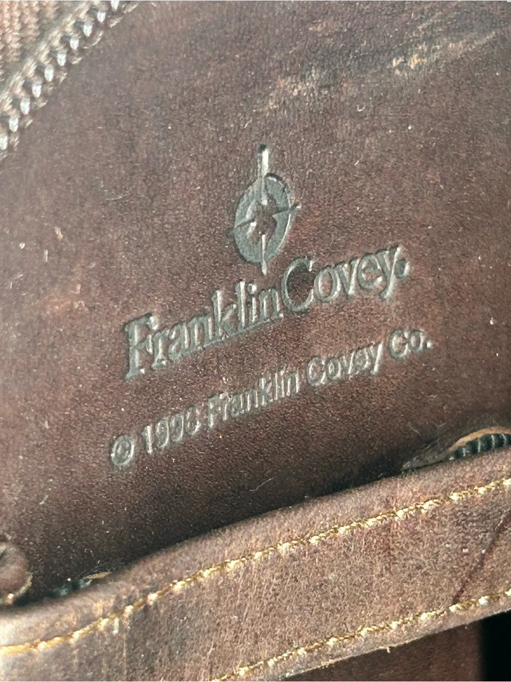 Franklin Covey Vintage Brown Leather Zip Portfolio Planner Binder Organizer 1995